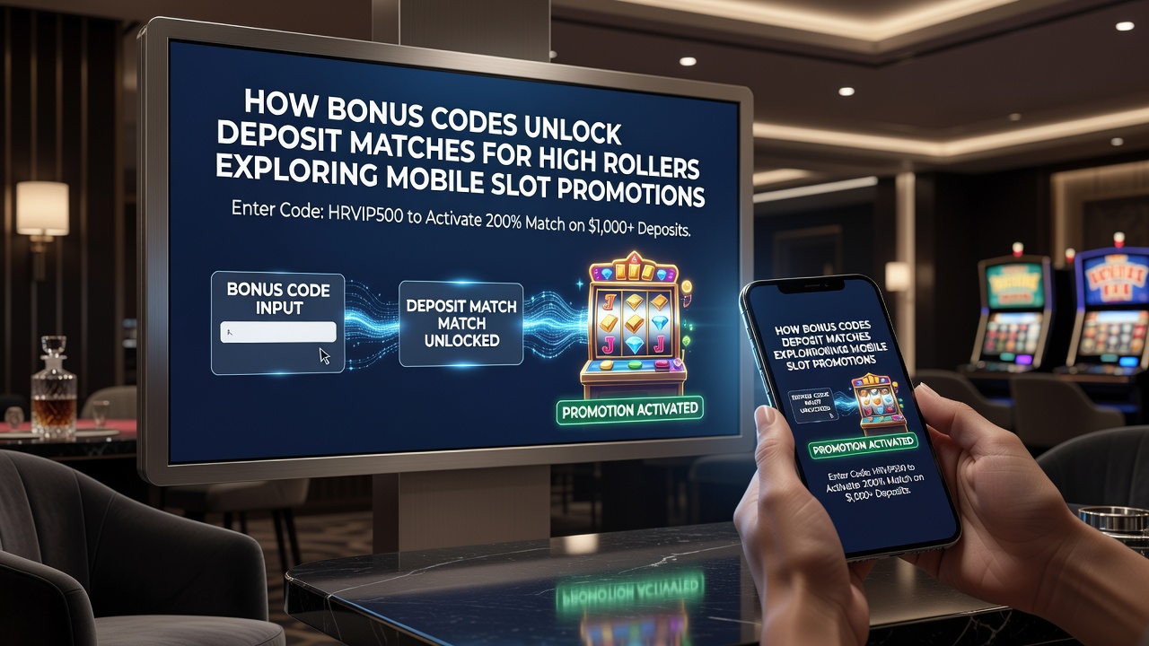 High roller player interface on mobile device showing unlocked deposit match balance and active slot session